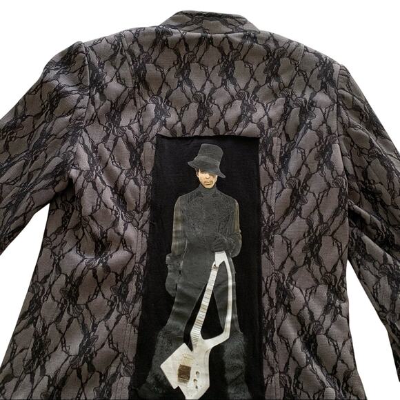 Via Penny Lane Reworked Apparel | Prince Graphic Lace Overlay Jacket Size 8 - Picture 2 of 8
